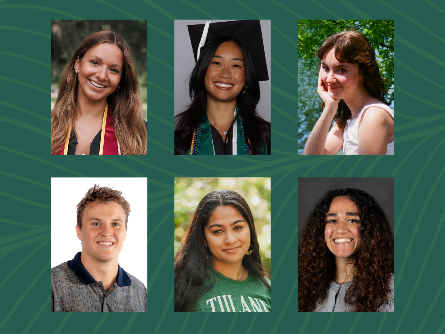 Five headshots of the following students: Marie Howard, Crystal Ni, Mary Evelyn White, Aidan McCahill, Shadie Shrestha, and Layla Babahaji.
