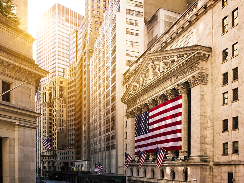 US flag on Wall St. Building